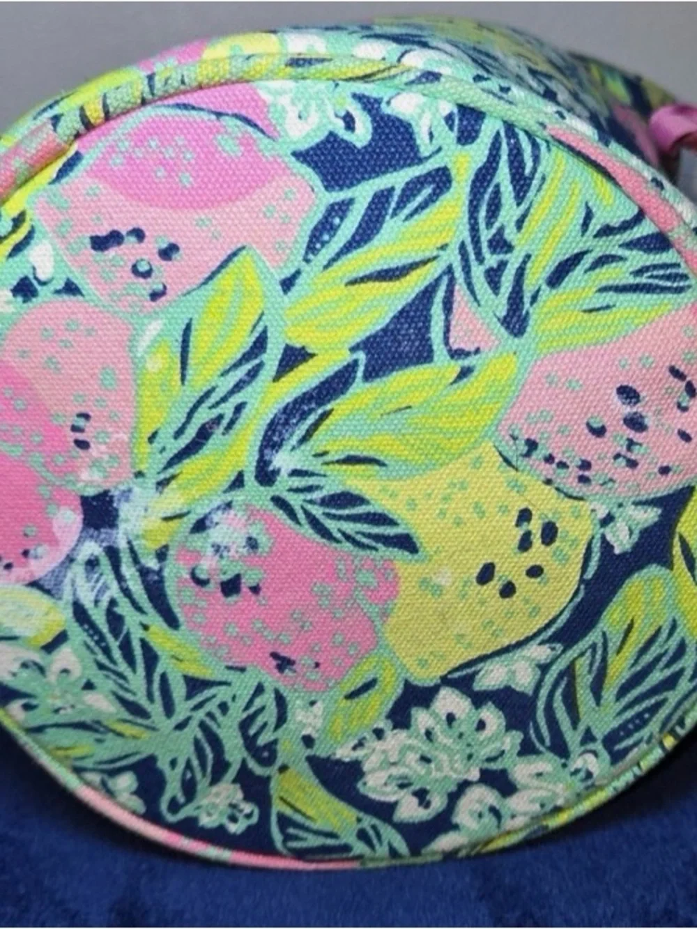 Lilly Pulitzer Pink & Green Floral Drawstring Cosmetic Pouch with Gold Plaque